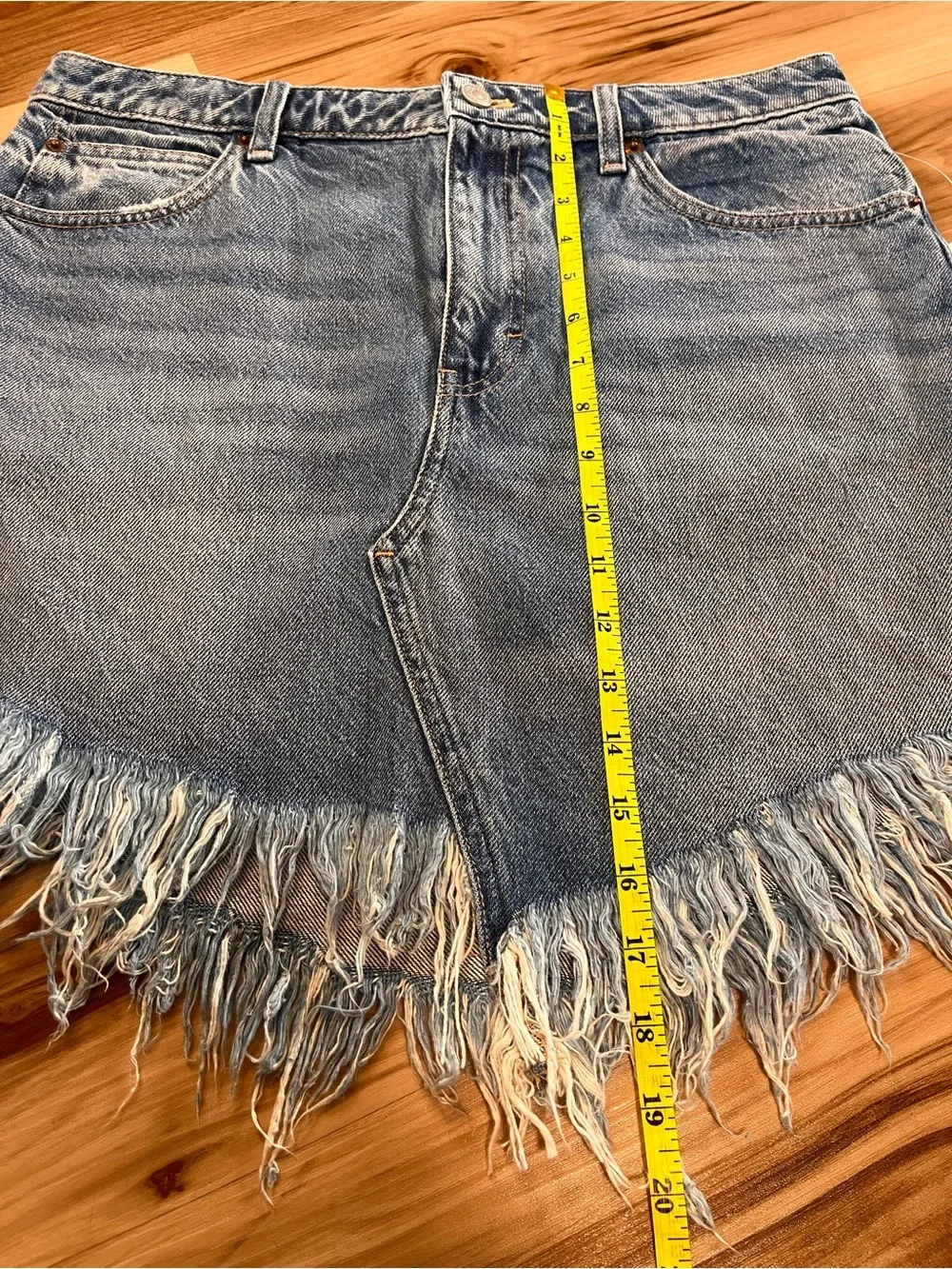NWT We The Free People Bailey Denim Mini Skirt Size 31 Fringe Boho Festival NEW